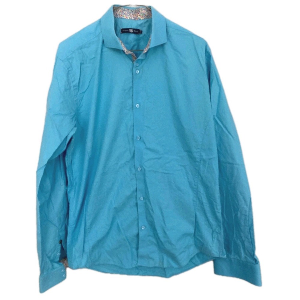 Stone Rose Shirt Men M(3) Slim Fit Stretch Solid Turquoise Long Sleeve Flip Cuff